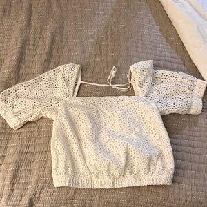 Everlane White Eyelet Puff-Sleeve Crop Top